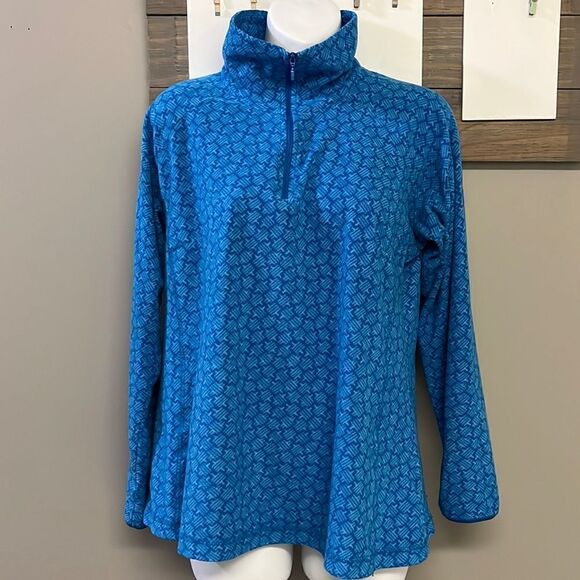 Columbia Women’s Blue Mock Neck Zip Up Long Sleeve Abstract Pattern Pullover- Lg - Picture 1 of 14